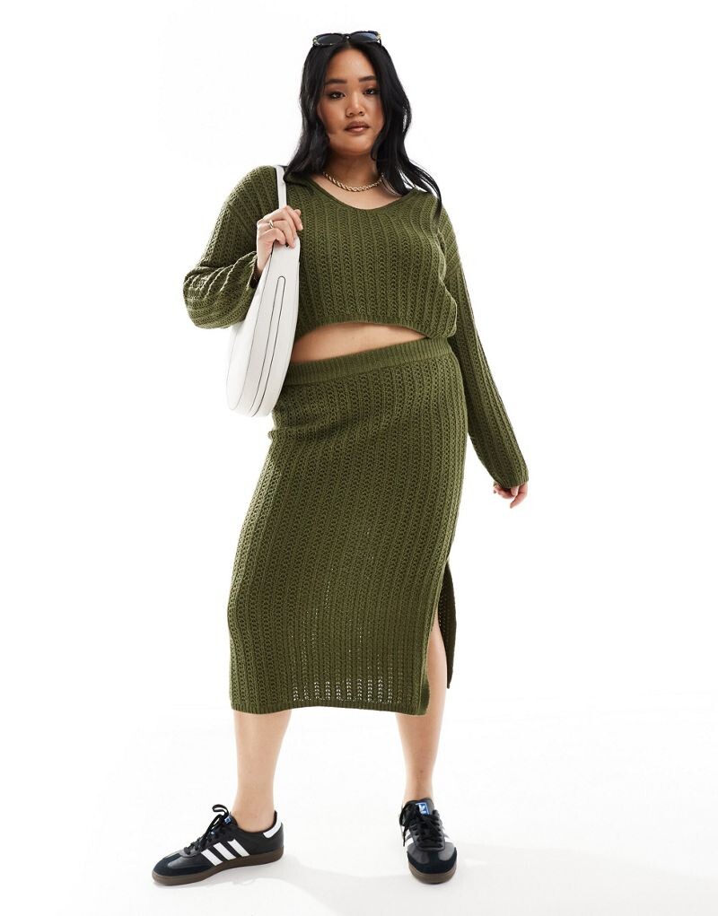 

Трикотажная юбка миди открытой вязки ASOS DESIGN Curve - часть комплекта