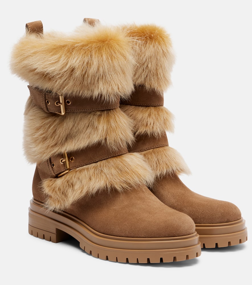 Байкерские ботинки Maverick из замши и шерпа Gianvito Rossi, Camel+Desert