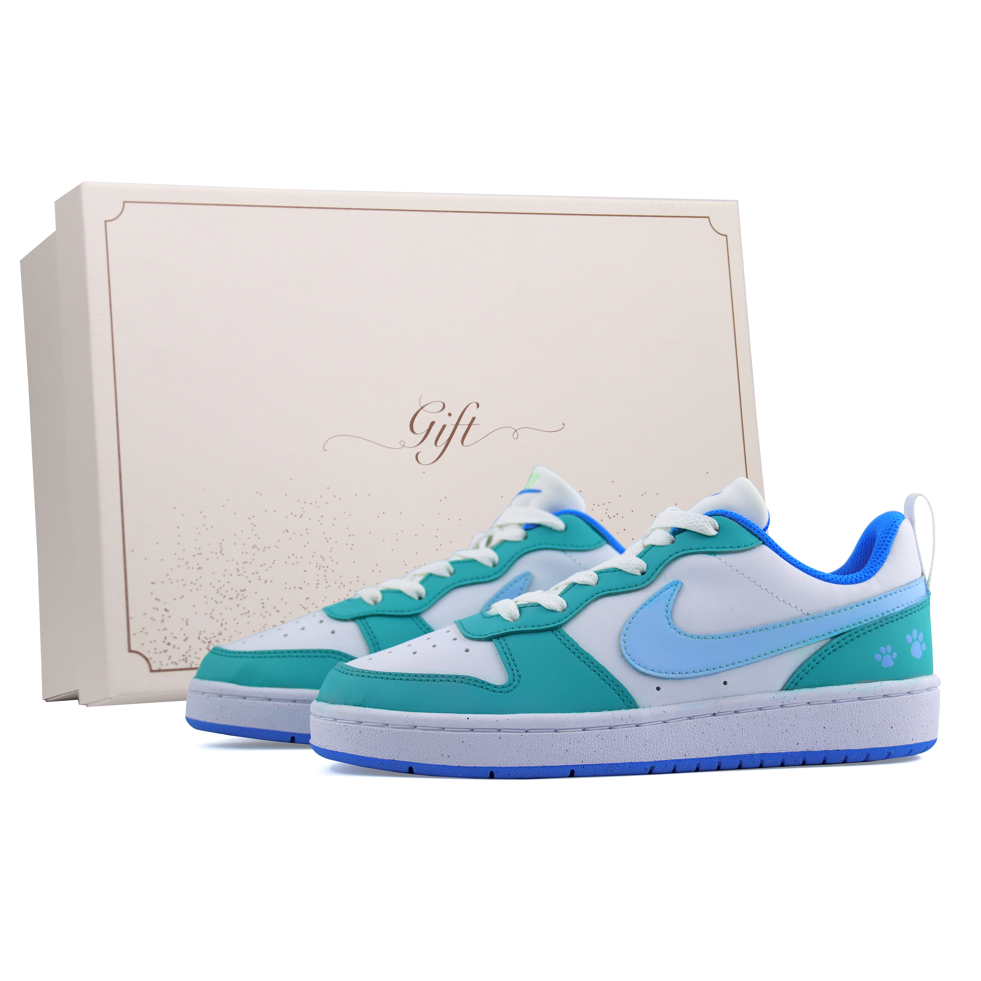 

Nike Кроссовки Court Borough Box, Mint Fun Claw с противоскользящим покрытием, износостойкие, низкие, для детей и подростков
