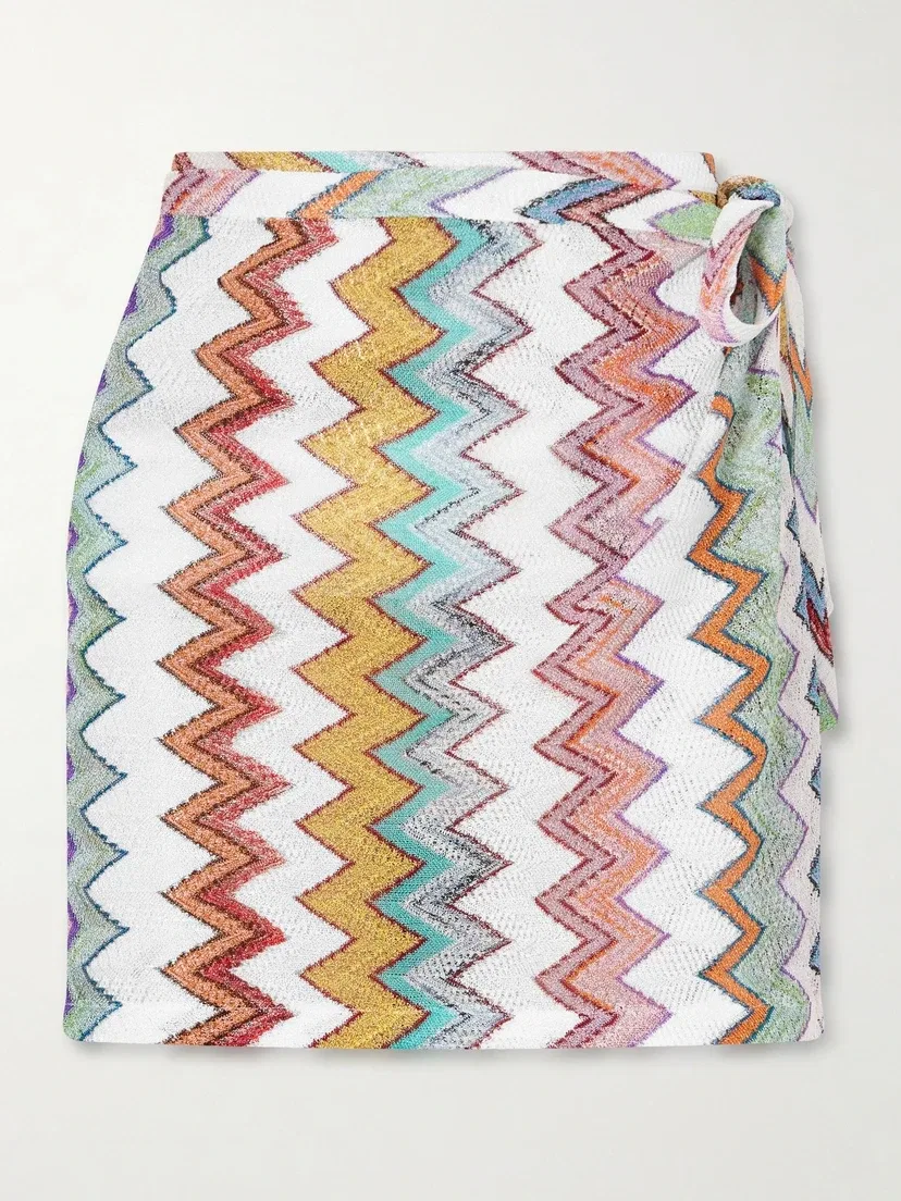 Полосатая мини-юбка из парчи, связанная крючком Missoni, мультицвет