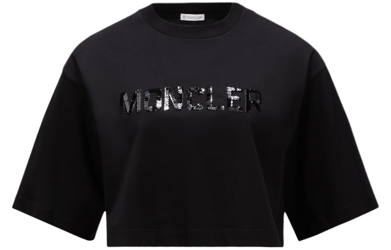

Укороченная футболка с вышитым логотипом Moncler, черный