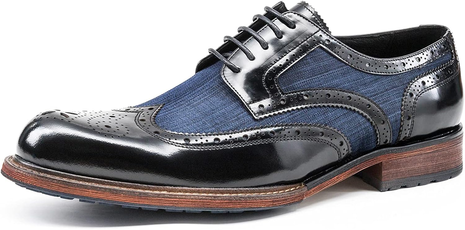 

Мужские кожаные оксфорды WKNBEU с подкладкой из кожи, деловая обувь с крылышками, классические формальные туфли на шнуровке для свадьбы, выпускного или вечеринки, синие - US7/UK6/EU39