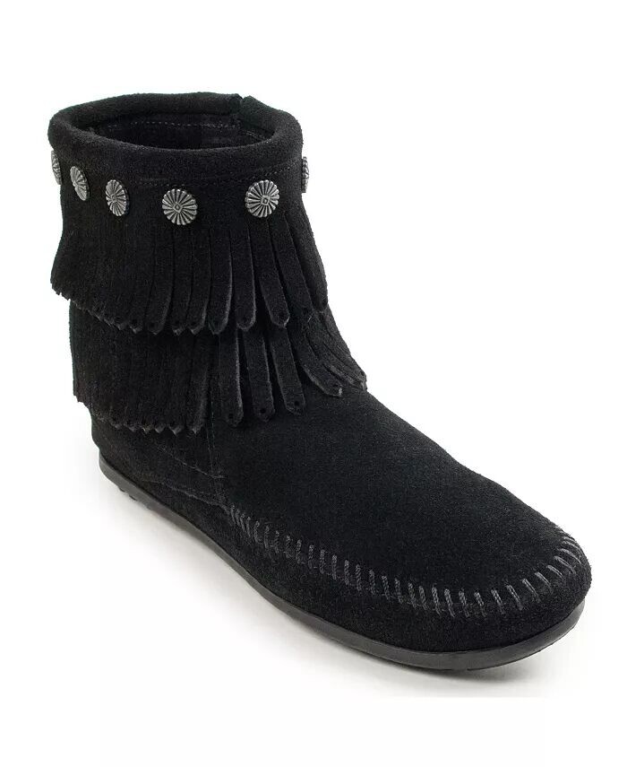

Женские ботильоны с двойной бахромой и боковой молнией Minnetonka, черный