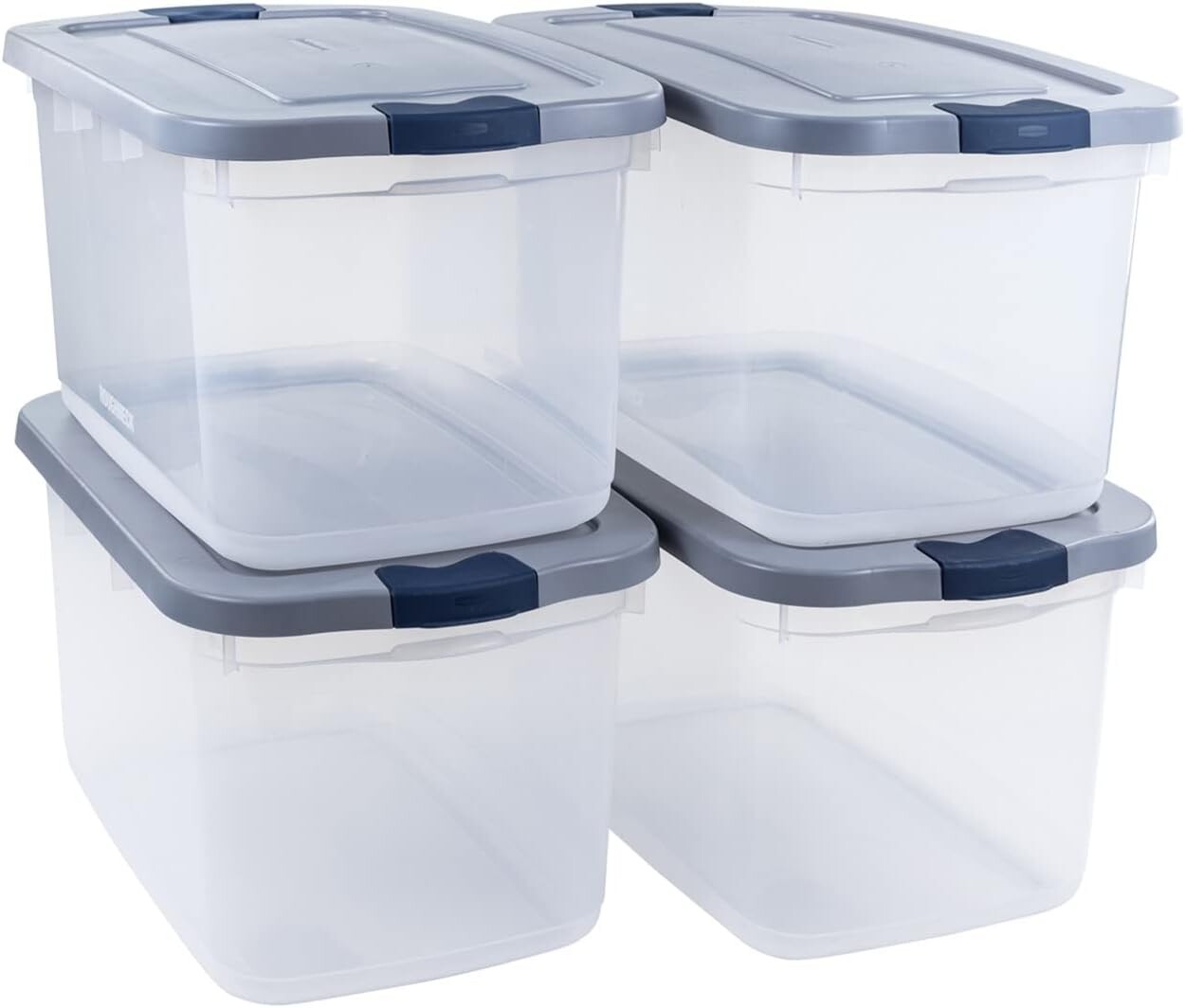 

[T] Прозрачные контейнеры для хранения Rubbermaid Roughneck емкостью 66 кварт/16,5 галлонов, упаковка из 4 шт. с защелкивающимися серыми крышками, видимое основание, прочные и штабелируемые, отлично подходят для хранения и организации, Grey Lid/...