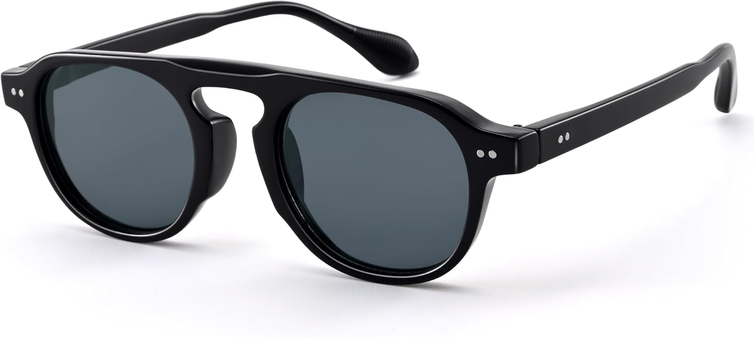 

Солнцезащитные очки AZorb Retro Small Round для женщин и мужчин, винтажные классические солнцезащитные очки с плоской верхней частью и круглой формой, защита от УФ-излучения UV400, Black/Grey