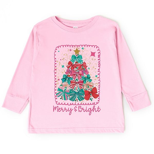 

Футболка с длинным рукавом Merry & bright bow tree для малышей The Juniper Shop, Pink