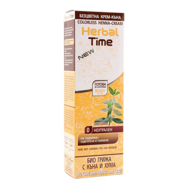 

Окрашивание хной крем-краска для волос Herbal Time, цвет 0 neutral, 75 мл