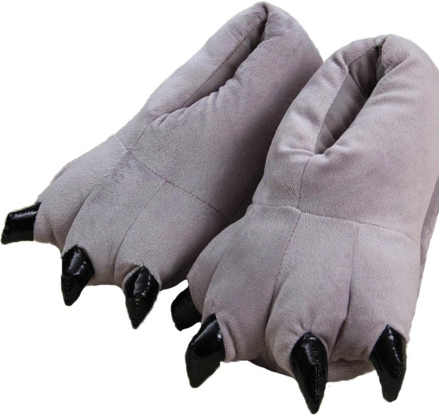 

Домашние зимние плюшевые тапочки YUNZLAN в виде лап животных, подходящие для мужчин, женщин, мальчиков и девочек, с нескользящей подошвой, для косплея, серый