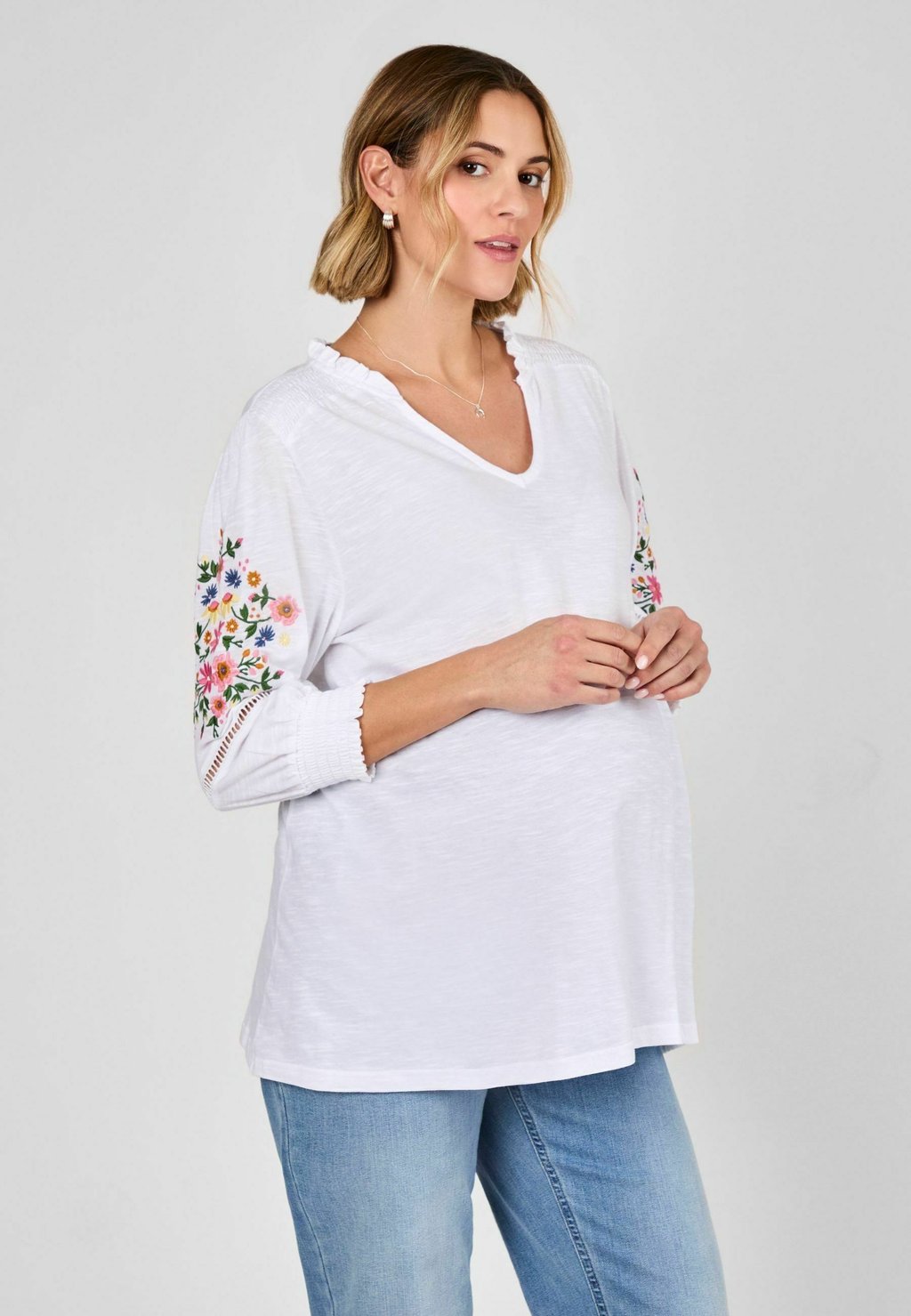 

Топ с длинными рукавами MATERNITY FIT - EMBROIDERED JoJo Maman Bébé, белый