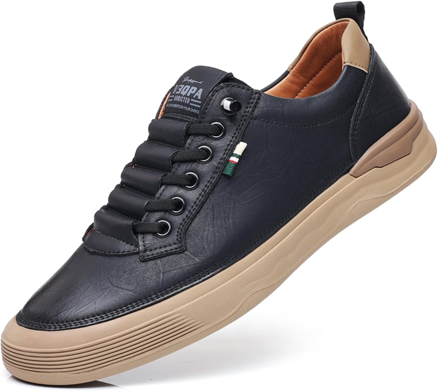 

Мужские премиальные кожаные кроссовки, модные повседневные, с нескользящей подошвой, низкие, для ходьбы, мужские кроссовки под деловой стиль Abborora, черный