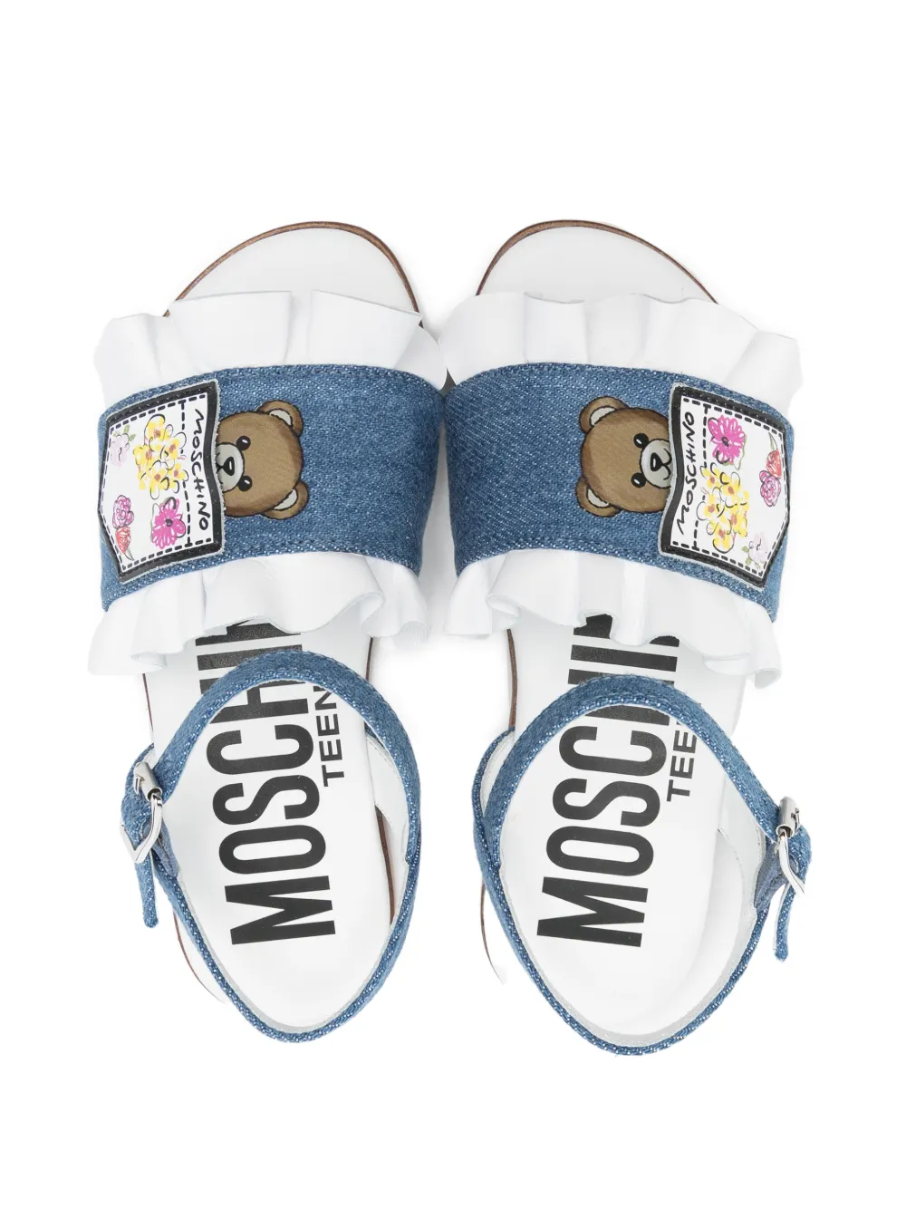 Босоножки с оборками в виде медведя Moschino Kids, синий — фото 3