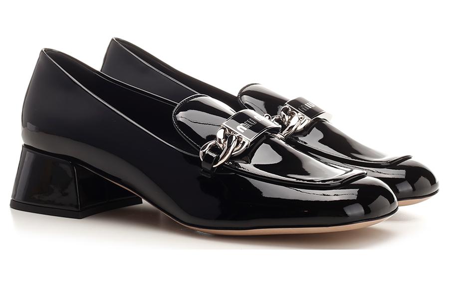 Туфли на устойчивом каблуке MIU MIU черные — фото 3
