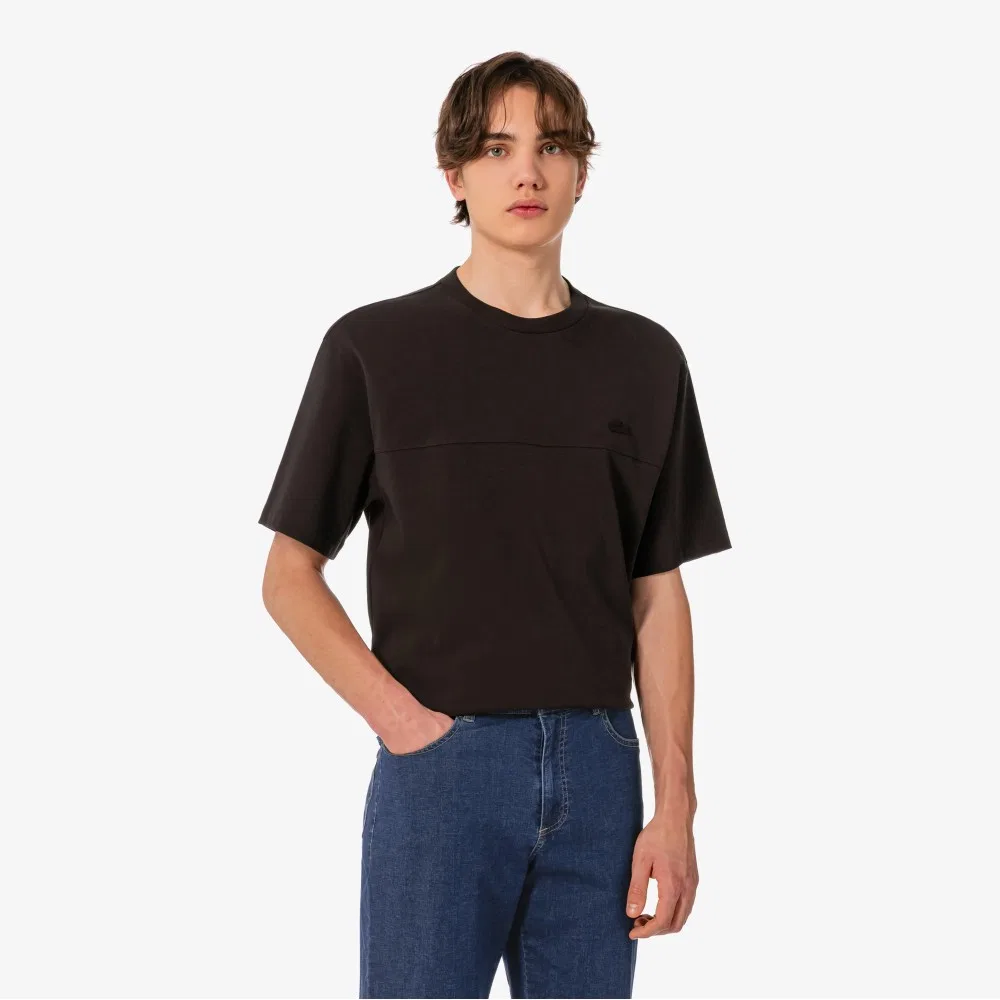 Футболка мужская Lacoste с коротким рукавом, тканые вставки, коричневый — фото 4