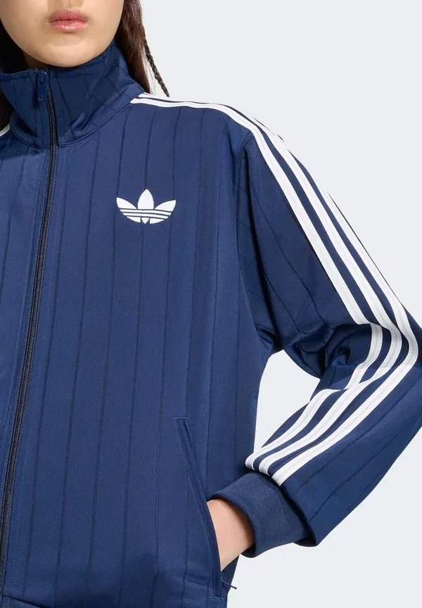 Толстовка с молнией Adidas Originals Pinstripe Firebird Loose Tracktop Zip Up Sweatshirt, цвет ночной индиго/белый/серый — фото 4