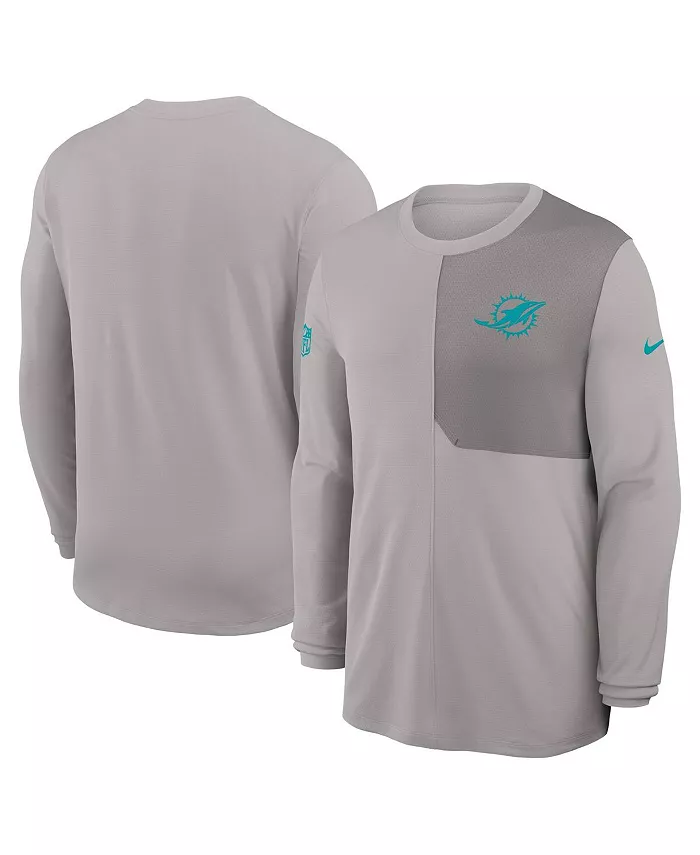 

Мужская серая футболка с длинным рукавом Miami Dolphins Sideline Coach UV Performance Nike