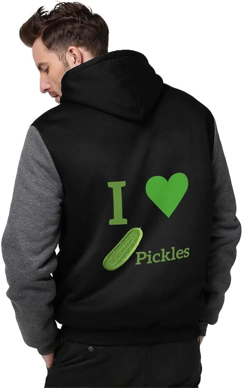 Мужская толстовка на молнии с капюшоном из плотного флиса с надписью "I Love Pickles" — фото 2