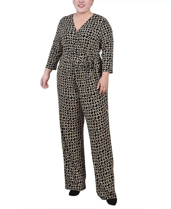 

Комбинезон с поясом и рукавом 3/4 больших размеров NY Collection, синий