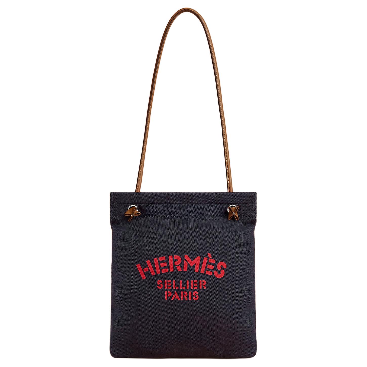 

HERMES Женская холщовая сумка через плечо в елочку