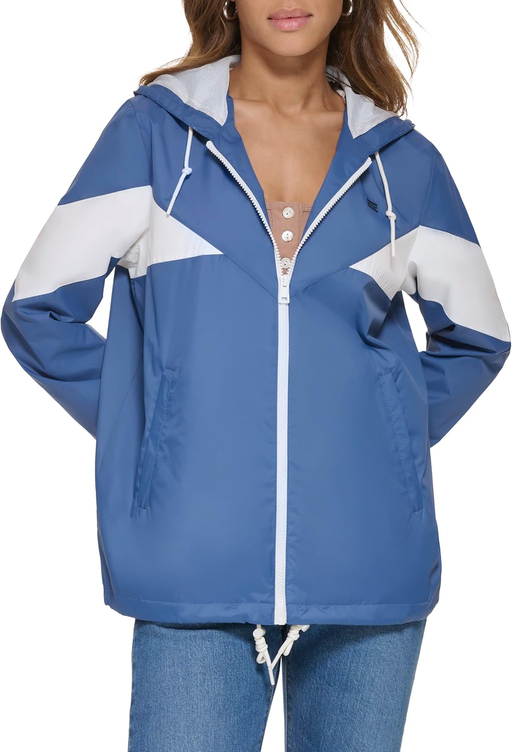 

Levi's Женская ветровка из нейлона с цветными блоками, True Blue/White