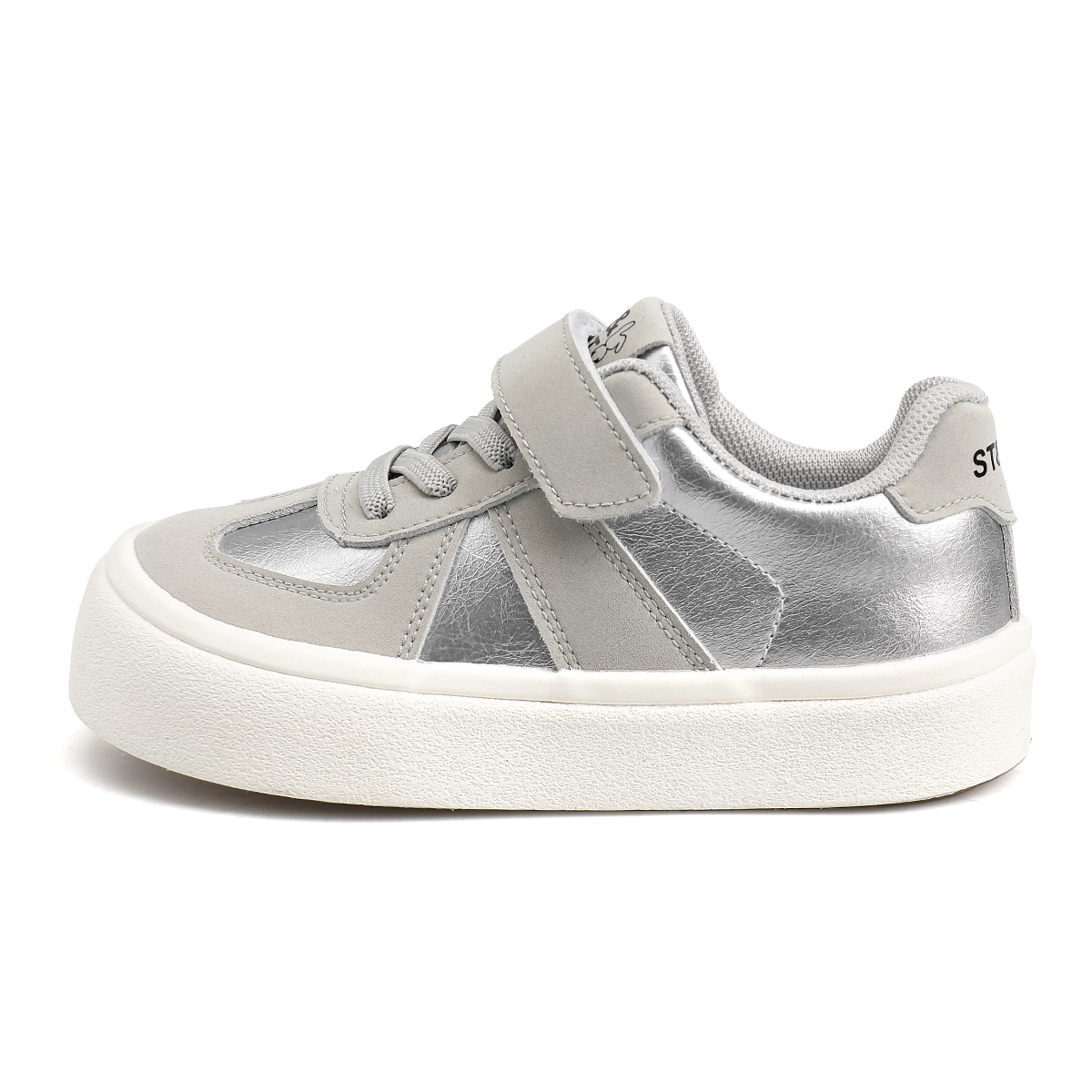 

Противоскользящие, износостойкие, дышащие, легкие, амортизирующие, низкие, детские кроссовки для скейтбординга ST&SAT KIDS, серебряный