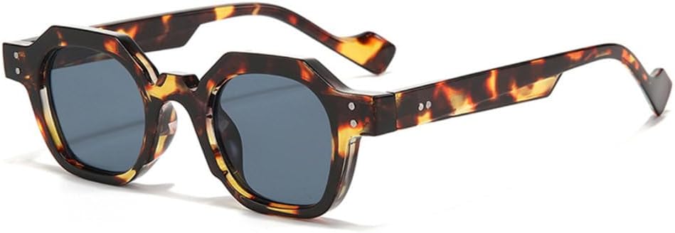 

Женские солнцезащитные очки в стиле ретро с многоугольными линзами, защита от УФ-излучения UV400, модный панк, декор с заклепками, мужские очки с прозрачной оправой MTZJH, Leopard Grey