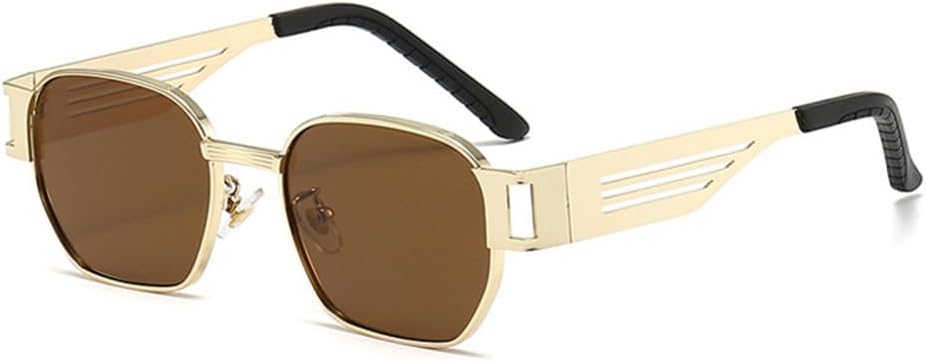 

Мужские солнцезащитные очки в стиле панк с металлическим блеском, ретро-очки с защитой от УФ-излучения UV400, женские солнцезащитные очки с широкими дужками и полыми дужками LANGSER, Golden Tea