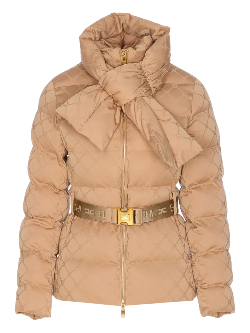 

Стеганая пуховая куртка с поясом Elisabetta Franchi, нейтральный