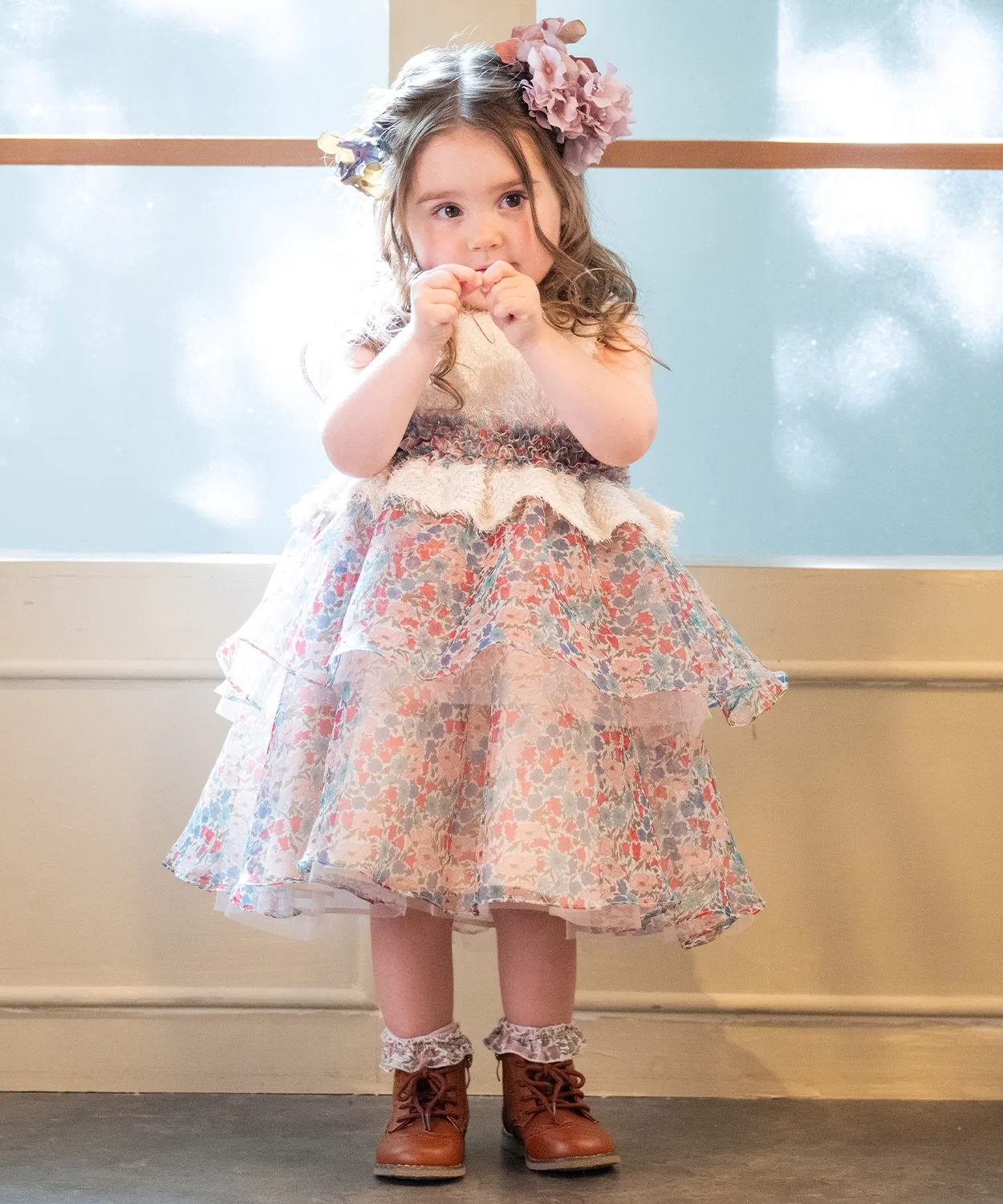 Платье Liberty Organza с принтом Poppy & Daisy, японское производство, розовое