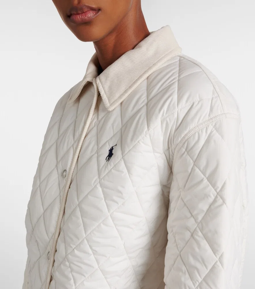 Стеганое пальто с логотипом и отделкой из вельвета Polo Ralph Lauren, белый — фото 4