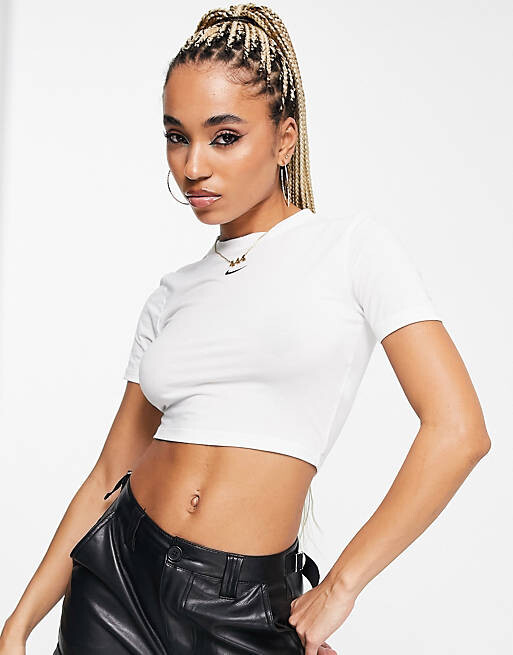 

Белая укороченная футболка с мини-галочкой Nike Essential, Белый, Белая укороченная футболка с мини-галочкой Nike Essential