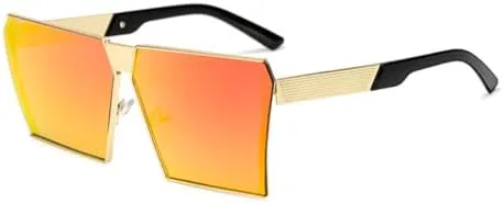 

Квадратные металлические солнцезащитные очки 2026 года для женщин и мужчин, модные очки-маски в крупной оправе, винтажные очки для женщин MTZJH, Gold-red