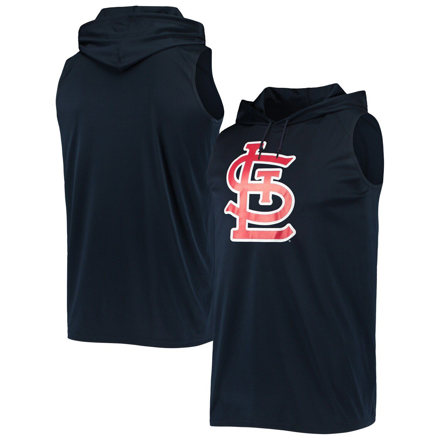 

Мужской темно-синий пуловер без рукавов Stitches St. Louis Cardinals с капюшоном