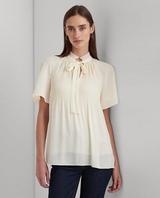 

Женская блузка с короткими рукавами и бантом Lauren Ralph Lauren, бежевый