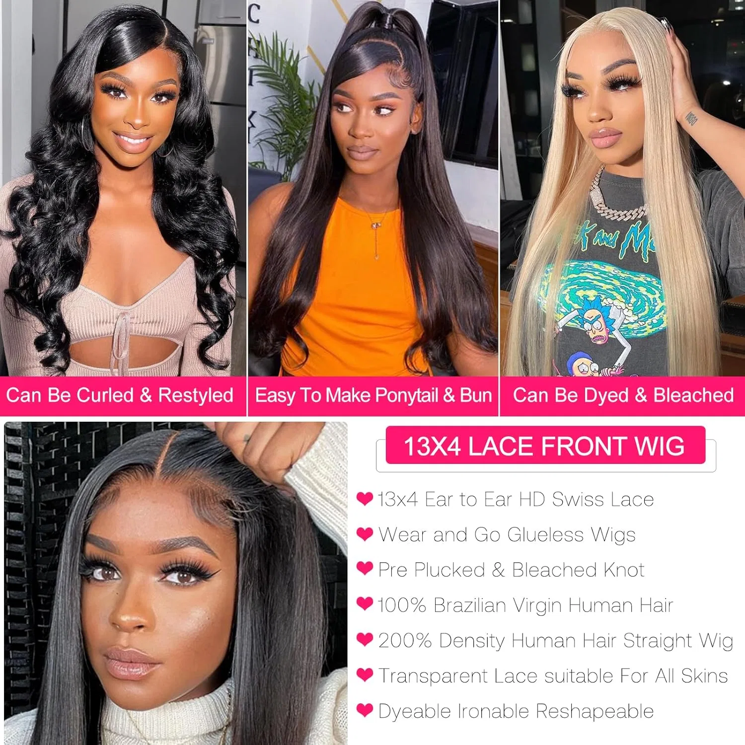 Женский парик из натуральных волос 200% плотности Megalook, 13 X 4 Straight Lace Wig — фото 4