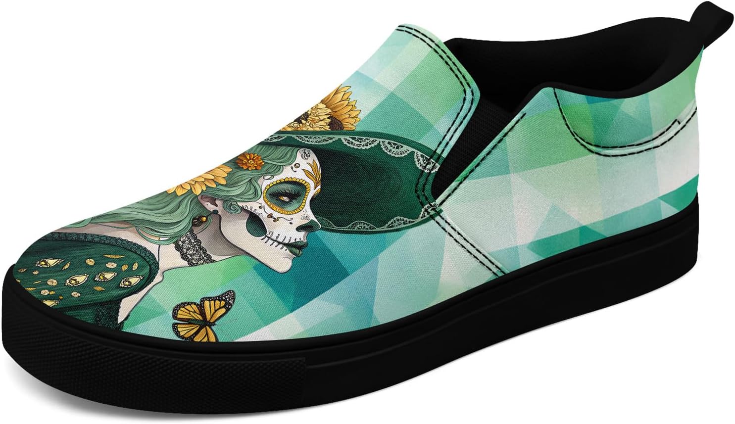 

Крутые настраиваемые низкие кеды из канвы в готическом стиле для мужчин и женщин с черепами и цветочным принтом, слипоны, легкие и удобные, уличная обувь Coolcustomize, черный/зеленый/оранжевый/бежевый