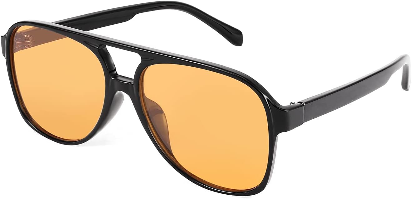 

Винтажные ретро-солнцезащитные очки-авиаторы FEISEDY 70-х годов, пластиковые, для женщин и мужчин, классическая большая квадратная оправа, B2751, Black-yellow Trendy Orange