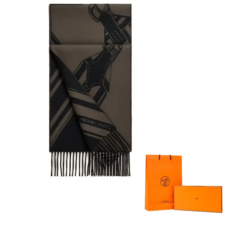 

HERMES Кашемировый вязаный шарф мужской коричневый, Brown