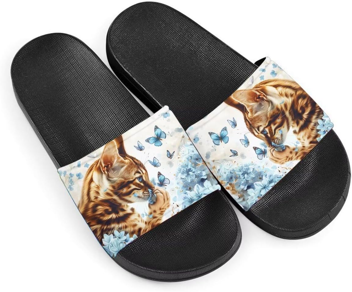 

Женские легкие сандалии Cat Cusual, широкие шлепанцы с противоскользящей подошвой для дома, улицы и пляжа Getelinseng, 3d Cat Butterfly