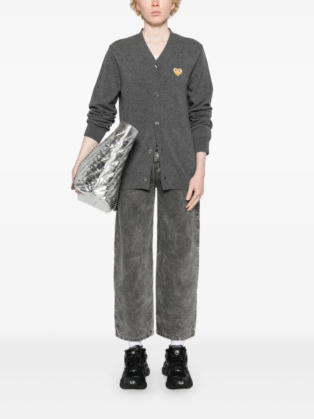 Меланжевый кардиган из шерсти Comme Des Garçons Play, серый — фото 3