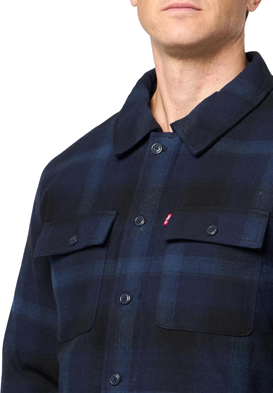 Мужская клетчатая куртка-рубашка Levi's с капюшоном и подкладкой из шерпы (стандартные размеры, большие и высокие), New Navy Ombre Plaid — фото 3
