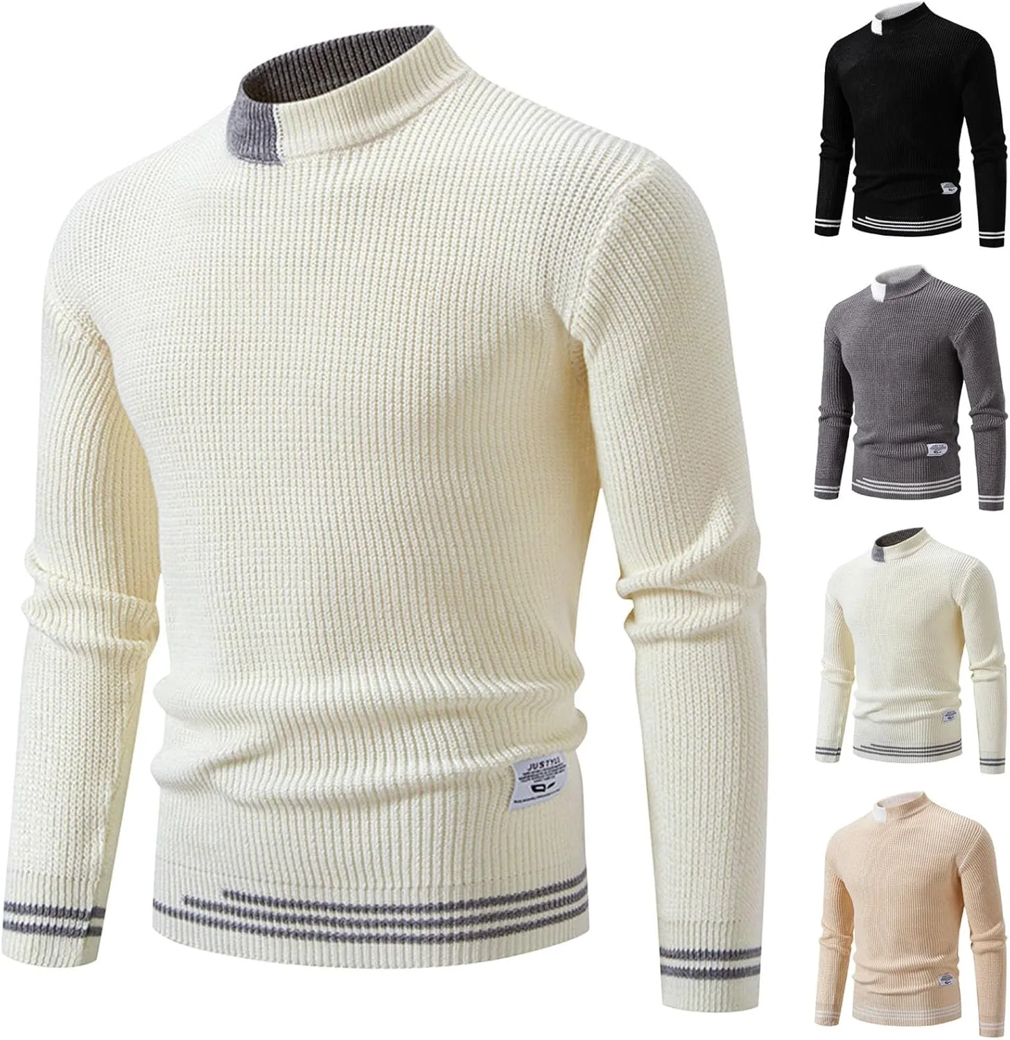 

Мужской вязаный свитер с рибленой вязкой, Slim Fit, с длинными рукавами и воротником-стойкой