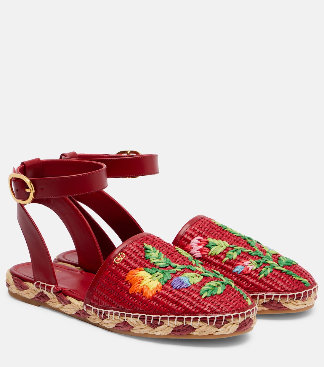 Эспадрильи Bribri из рафии и кожи Valentino Garavani, Classic Red/Classic Red