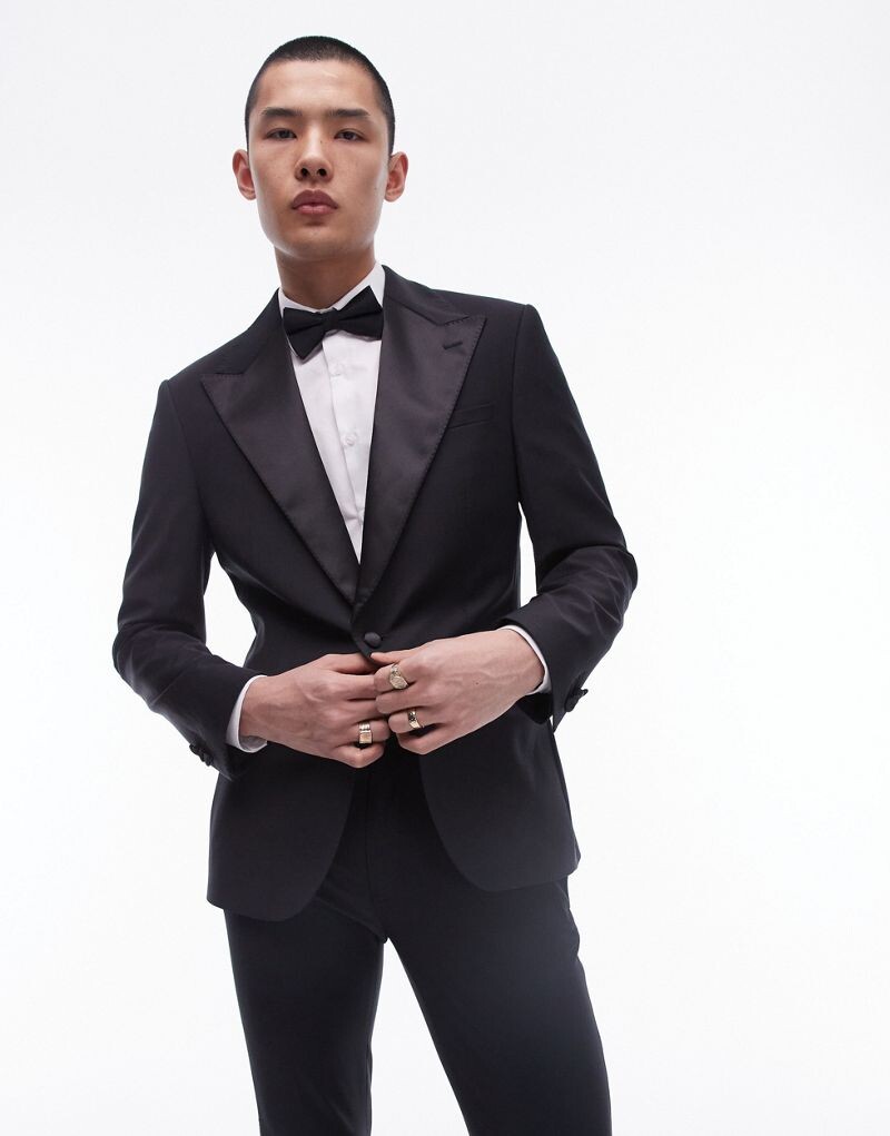 

Черный узкий смокинг из богатой шерсти премиум-класса Topman