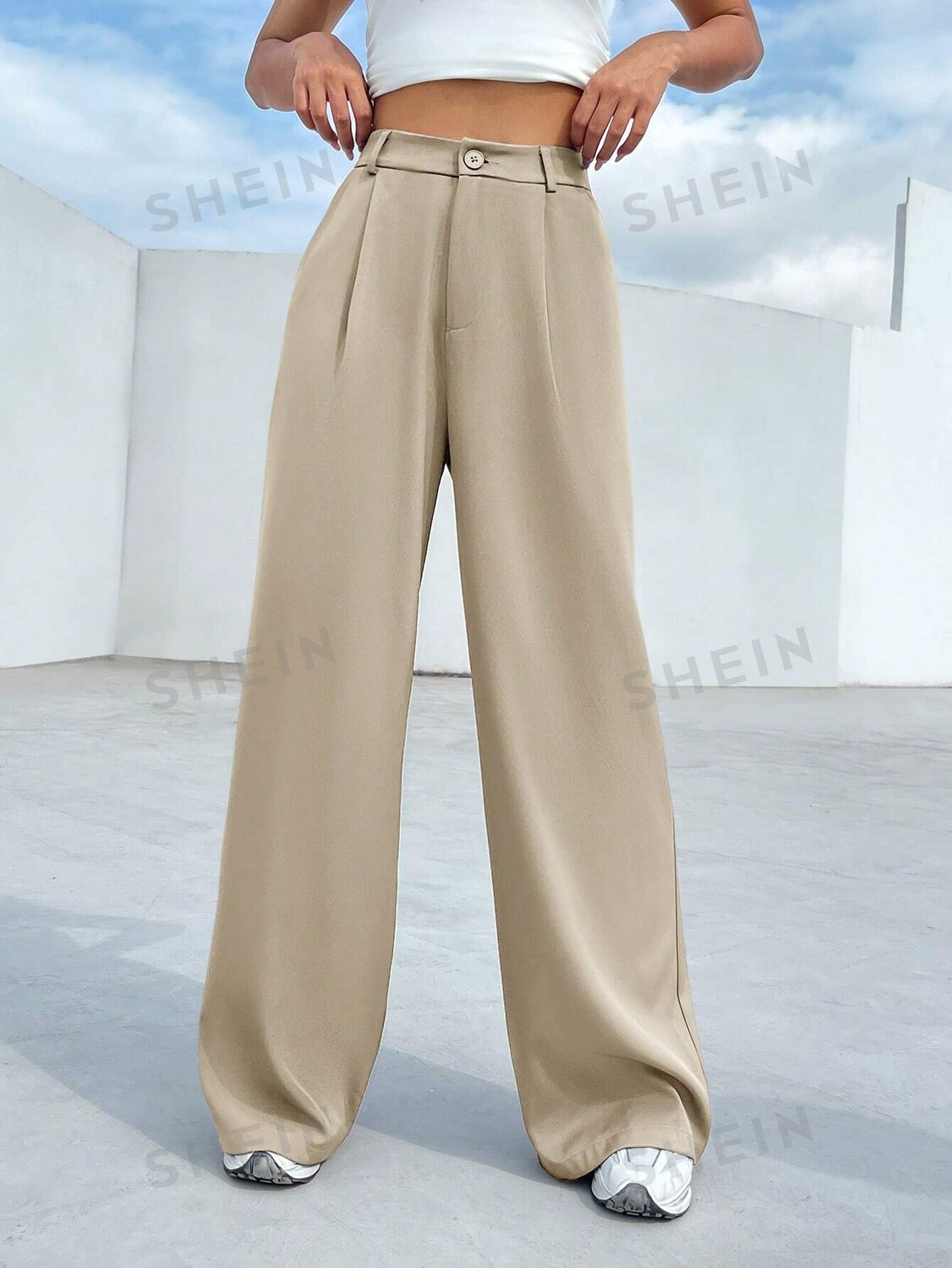 

Брюки широкие женские Shein Ezwear со складками, хаки