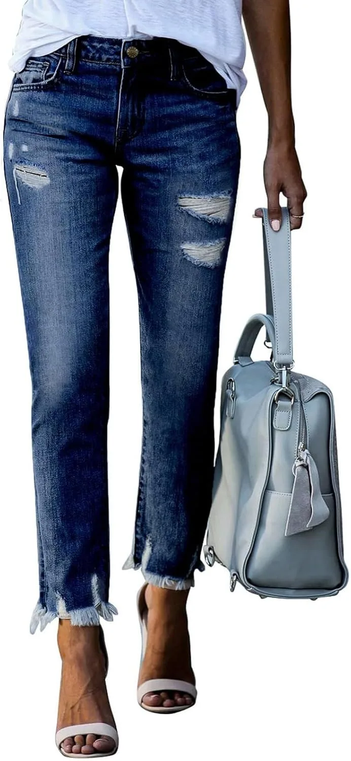 

Женские джинсы Ripped Straight Leg High Waisted hayudier