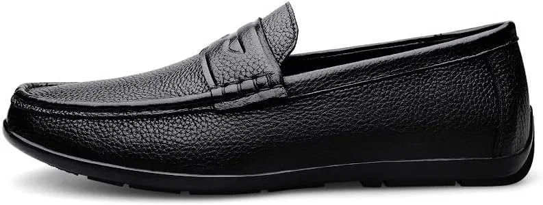 Лоферы кожаные Mens Loafers Round Toe Genuine Leather Penny Loafers, черный PUGHGAETZF — фото 3