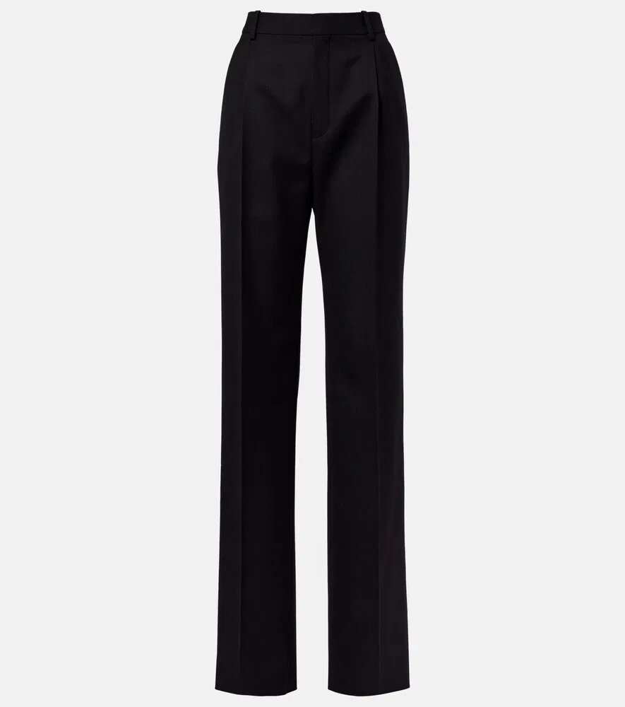 Широкие шерстяные брюки Saint Laurent, черный