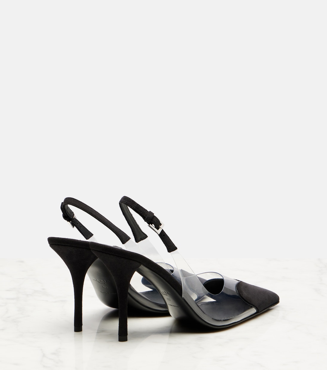 Туфли-лодочки Cœur 90 из замши и ПВХ с открытой пяткой Alaïa, Noir — фото 2