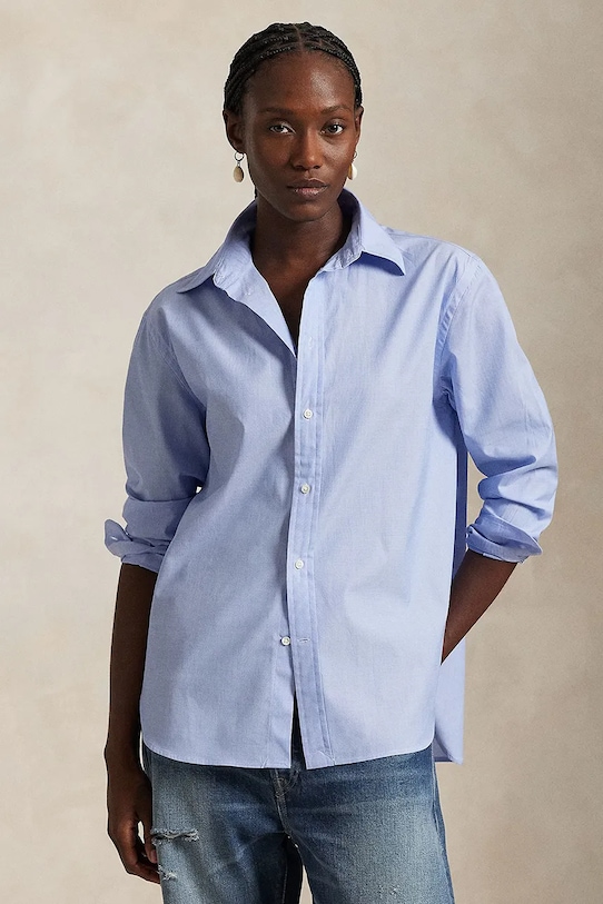 

Хлопковая легкая рубашка с длинным рукавом Polo Ralph Lauren, синий