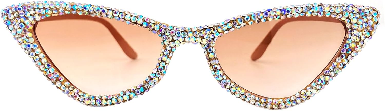 

Блестящие маленькие солнцезащитные очки «кошачий глаз» со стразами для женщин, модные бриллиантовые очки для вечеринки, хрустальные солнцезащитные очки UV400 mincl, Brown